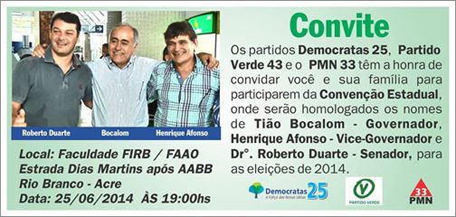 Convenção da coligação "'Produzir para Empregar" acontece nesta quarta-feira, 25