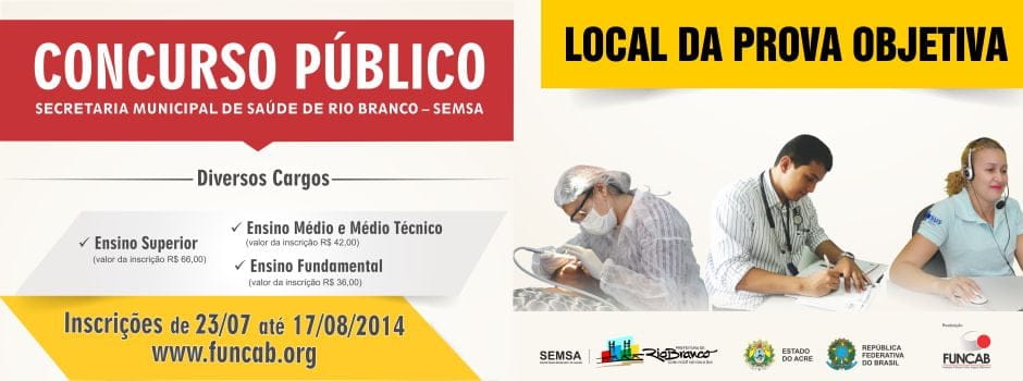 Publicada a lista dos locais de realização das provas do concurso da SEMSA