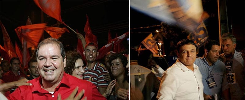Candidatos Tião Viana (PT) e Marcio Bittar (PSDB) foram recebidos com festa pela militância ontem à noite, no debate da TV GAZETA