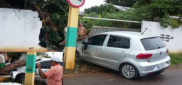 Motorista perde o controle de carro e bate no muro de uma casa