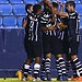 Jogadores corintianos comemoram um dos quatro gols da vitória de ontem