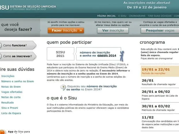 Estão abertas as inscrições para as 205 mil vagas do Sisu 2015