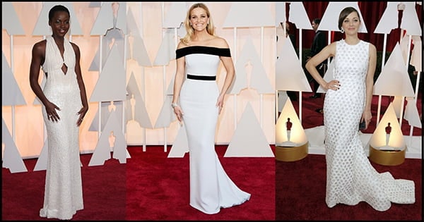 Gazeta Estilo amou os brancos! Da esquerda para a direita: Lupita Nyong’o veste Calvin Klein; Reese Witherspoon veste Tom Ford; e Marion Cotillardveste Dior Couture