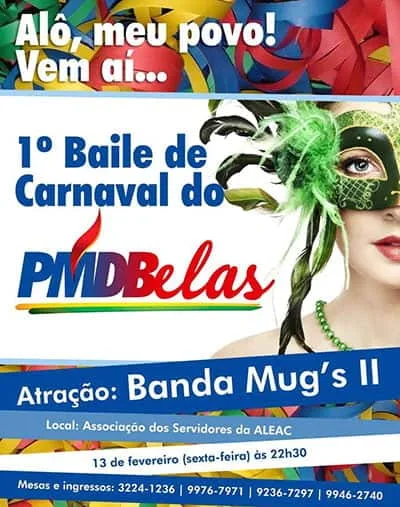 PMDB Mulher realiza ‘1º Baile de Carnaval do PMDBelas’ no dia 13 de fevereiro