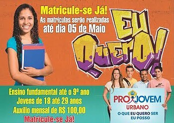 Inscrições para o Projovem Urbano prosseguem até o dia cinco de maio