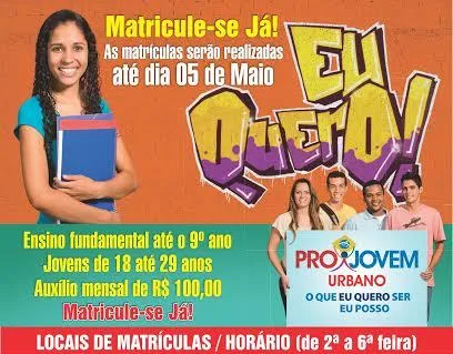 Inscrições para o Projovem Urbano prosseguem até o dia cinco de maio