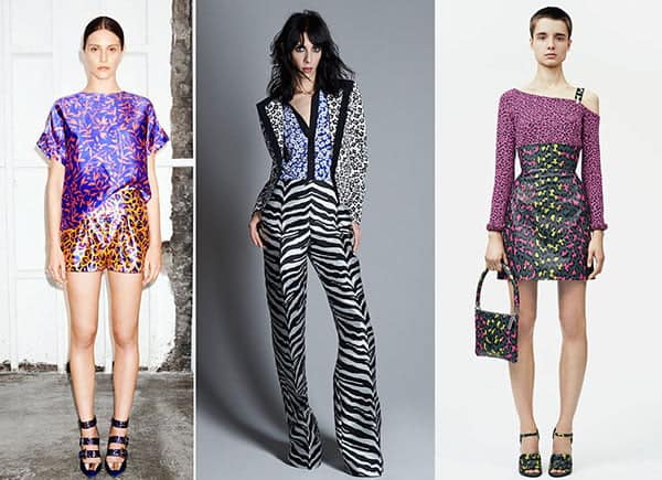 Das misturas que surgiram nas passarelas internacionais de resort, a que mais gostamos foram as coleções de Peter Pilotto, Emanuel Ungaro e Christopher Kane, que ousaram misturar o animal print (onças e zebras) de um jeito colorido.