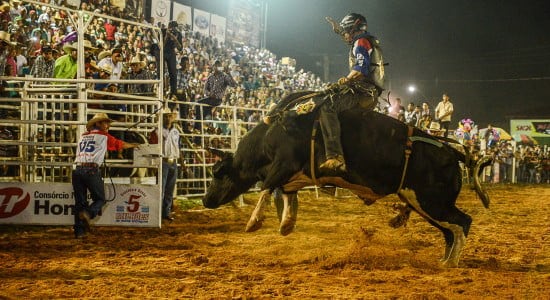 Francisco de Assis recebeu o título de campeão do rodeio em touro na Expoacre em 2015. (Foto: Alexandre Noronha)