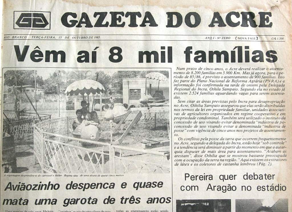 Trinta anos contando a história do Acre 4 Na primeira edição, em outubro de 1985, o jornal ainda se chamava A GAZETA do Acre. (Foto: Arquivo Jornal A GAZETA)