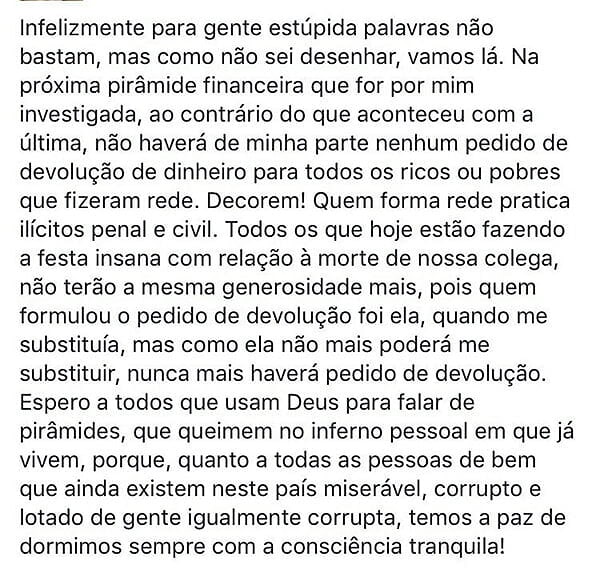 Alessandra Marques posta críticas duras a quem comemora morte da colega promotora