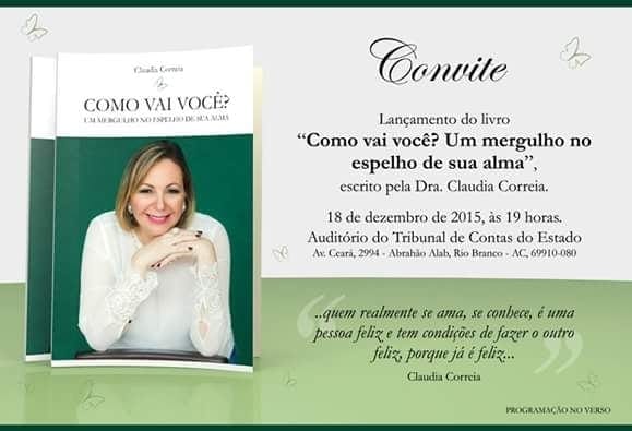 Claudia Correia lança livro nesta sexta-feira, 18